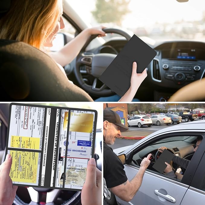 TILDOSAC Car Registration & Insurance Card Holder Leather Auto Glove Box Organizer Document Wallet with Magnetic Shut