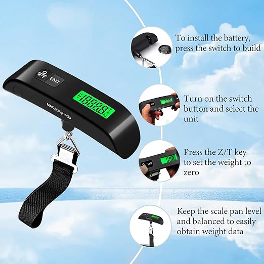 Luggage Scale, 110lb Luggage Weight Scale with 4 Unit Switching Functions & LED Display, Luggage Scale Travel Digital for Weighing Luggage, Backpacks, Packages, and Markets (Black)
