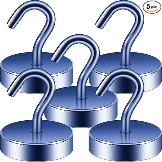 Neosmuk Magnetic Hooks, Cruise Ship Essentials, 80lb+ Heavy Duty Magnetic Hooks for Cruise Cabins, Refrigerator, Grill, Hanging, and Travel | Extra Strong Must-Have Magnet Hooks, Navy Blue, 5 Pack