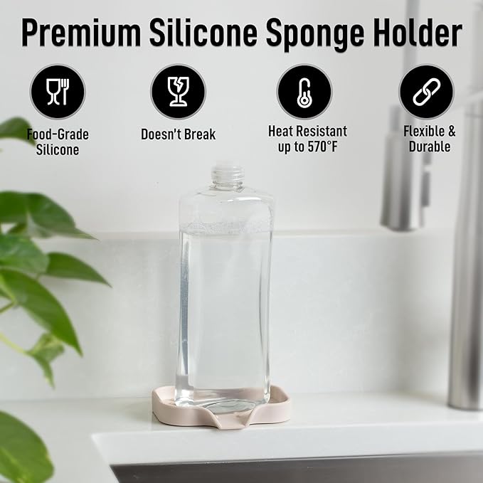 Zulay Kitchen Small Silicone Sponge Holder (4.9x3.3”) – Space-Saving Sink Organizer Tray for Sponge, Soap, Brush & More – Compact Non-Slip Dish for Kitchen & Bathroom (Ivory)