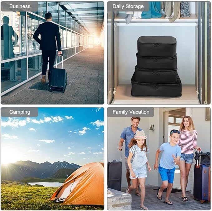 6 Set Packing Cubes for Travel, Luggage Organizers with Shoe & Toiletry Bags, Lightweight Suitcase Organizer for Carry-On, Washable Laundry Bags(Black)