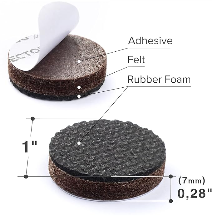 X-Protector Non Slip Round Anti Slip Pads - Self-Adhesive Rubber - 60 PCS, 1' - Ideal Furniture Stoppers for Hardwood Floors