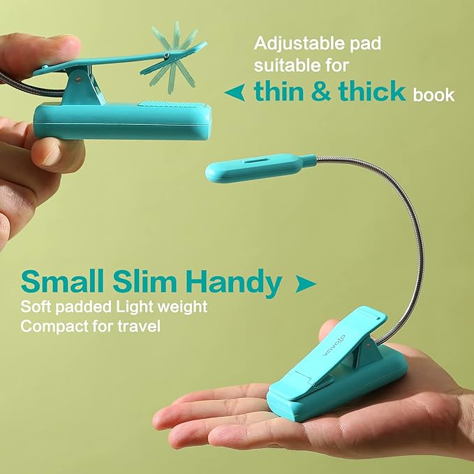 VAVOFO Clip On Rechargeable Reading Light, 7 LEDs with 3 Colortemperature 9 Brightness Levels Book Lights for Reading in Bed with Power Indicator for Bookworms (Blue 2-Pack)