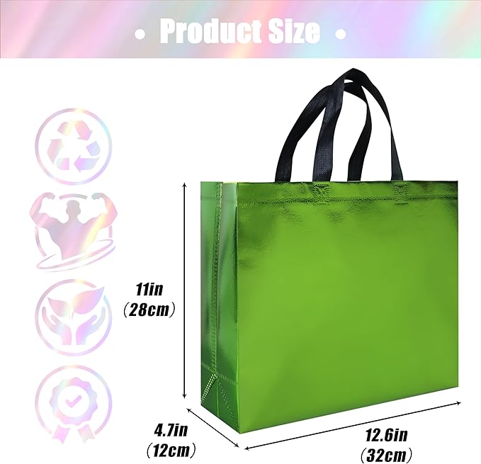 cabzymx Light Green Reusable Gift Bags 15 Pcs, 12.6 x 4.7 x 11 In Non-woven Party Gift Bags Bulk with Sturdy Bases for Birthday, Wedding, Christmas, Holiday