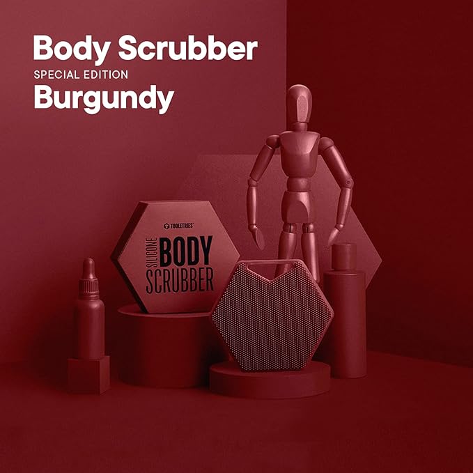 TOOLETRIES Body Scrubber - Silicone Exfoliating Scrubber - Bathroom & Shower Accessories for Men, Travel Essentials for Men - Durable & Long Lasting Body Wash Scrubber - Burgundy