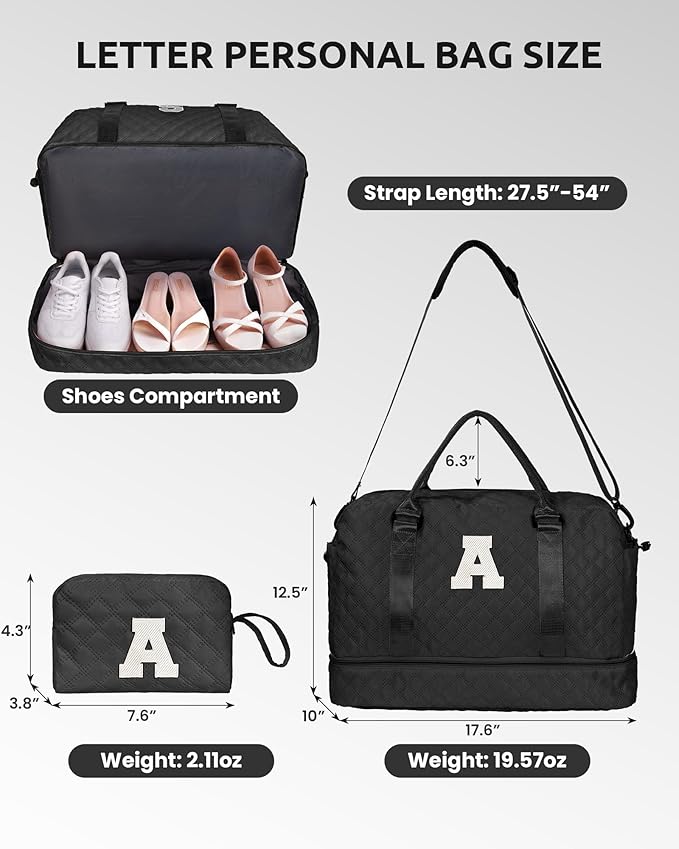 Birthday Gifts for Women - Initial Duffle Bag with Shoe Compartment, Personalized Weekender Bag, Monogram Overnight Bag, Letter Travel Bag with Makeup Bag, Friend Wife Birthday Gift (Letter C)