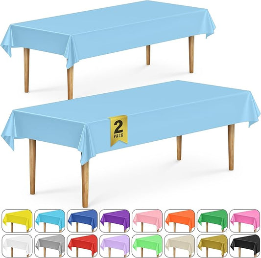 DecorRack 2 Rectangular Tablecloths BPA-Free Plastic, 54 x 108 inch, Dining Table Cloth, Rectangle Table Cover for Parties, Picnic, Camping and Outdoor, Disposable or Reusable, Light Blue (2 Pack)