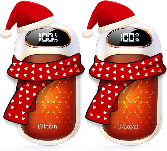 Rechargeable Hand Warmer 2 Pack, LED Display & 4 Levels, Ultrathin Electric Hand Warmers Portable USB Pocket Heater Fits Gloves for Hunting Essentials, Camping, Raynauds, Gifts for Christmas