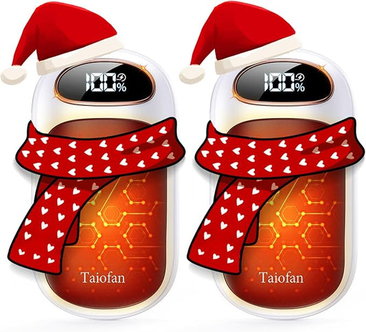 Rechargeable Hand Warmer 2 Pack, LED Display & 4 Levels, Ultrathin Electric Hand Warmers Portable USB Pocket Heater Fits Gloves for Hunting Essentials, Camping, Raynauds, Gifts for Christmas
