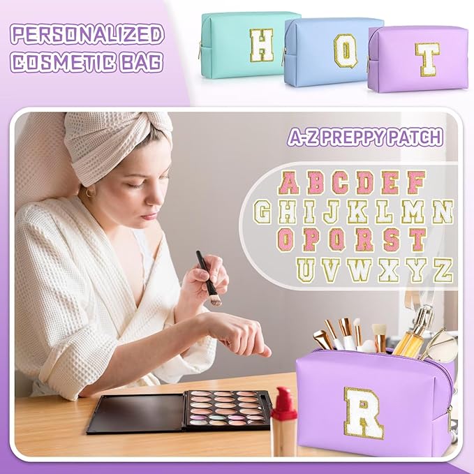 TOPEAST Mom Gifts for Mom, Personalized Initial Makeup Bag Cosmetic Bags for Women Cute Purple Makeup Pouch Birthday Gifts for Mom Mothers Gifts (Purple A)