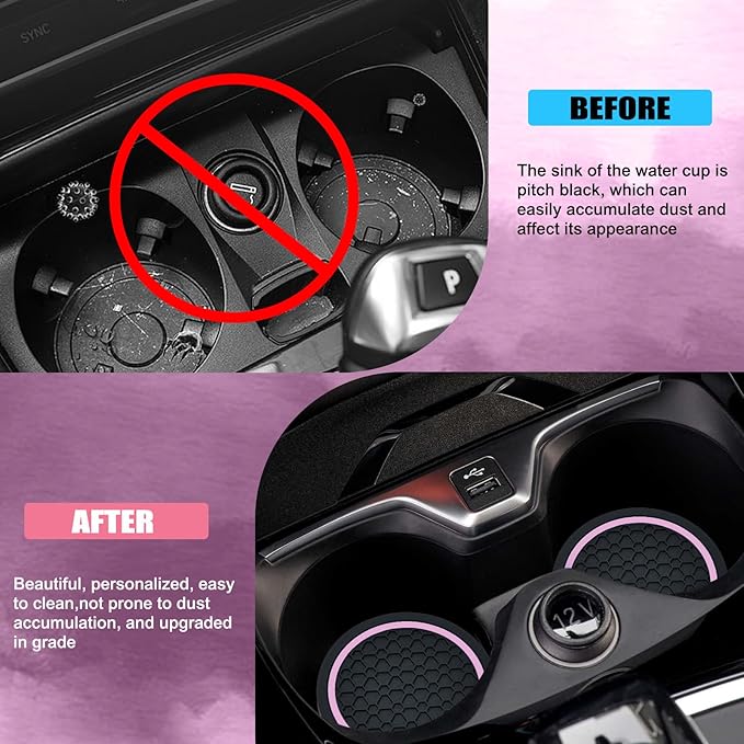 4PCS Car Cup Holder Coasters, 2.75 Inch Non-Slip Insert Cup Holder Pad, Dustproof Automotive Interior Accessories Mat, Universal for Trucks, Vehicles, RVs and More (Black/Pink)