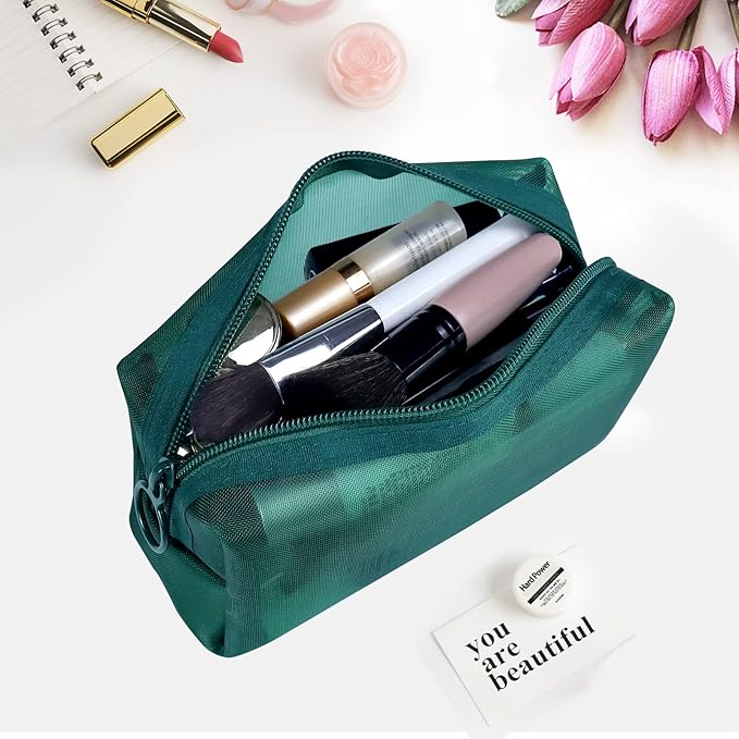 Aosbos 3-Pack Mesh Cosmetic Bag Set - Travel/On-The-Go Makeup Storage, Zipper Closure Small Pouch