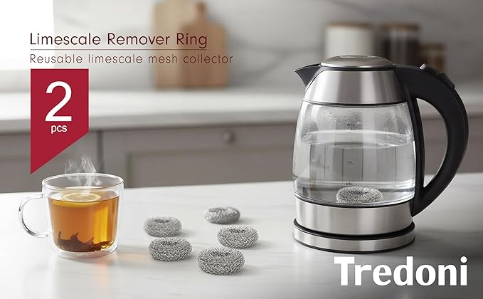 Tredoni 2 Reusable Limescale Remover Ring 0.8x1.6" - Boiler/Kettle Furring Descaler Stainless Steel Mesh 2x4cm (2)