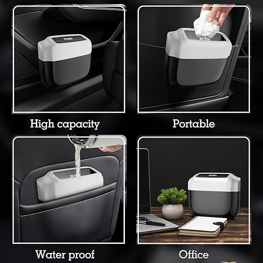 2 Packs Car Trash Can with Lid，Built-in Storage Garbage Bag，Leakproof Vehicle Trash，Car Accessories for Interior,Mini Garbage Bin for Automotive, Office, Kitchen,Bedroom，with 30pcs Trash Bags