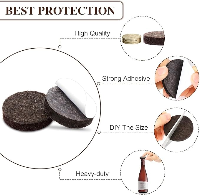 Yelanon Felt Furniture Pads -48 Pcs 1.5" Premium Felt Pads for Chair Legs Furniture, Floor Protectors for Hardwood Floors,Brown