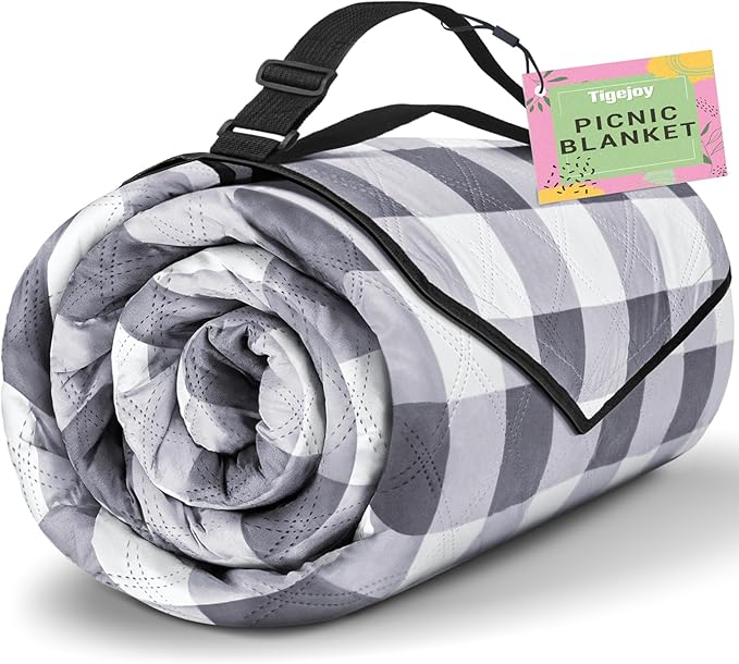 TigeJoy Extra Large Picnic Blanket Waterproof Foldable 80''x100'', Outdoor Picnic Mat Beach Blanket Sandproof for Park, Grass, Travel, Hiking, Camping Essentials, Gingham Picnic Blanket