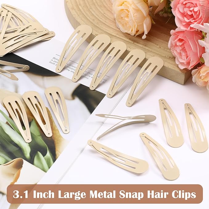 WILLBOND 30 Pieces 3.1 Inch Large Metal Snap Hair Clips Nonslip Barrettes Women Hair Accessories (Taupe)