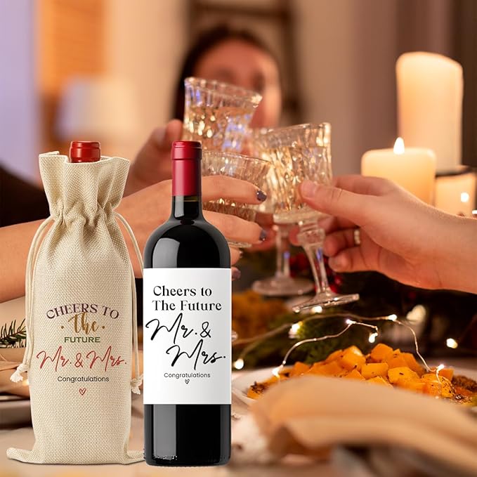 Wedding Shower Bride Shower Engagement Gifts for Couples Bridal Wedding Party Favors Mr And Mrs Wine Bottle Bags with Wines Label Cheers To The Future Wines Bags