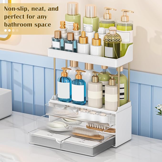 12.2" W Makeup Organizer Drawers - 5 Tiers Bathroom Counter Organizer, Cosmetic Storage Drawer for Dresser Countertop and Bathroom Vanity for Large Skincare, Perfume, Clear