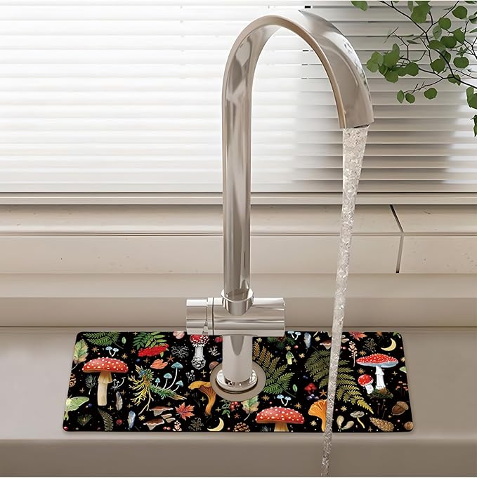 Patterned Sink Faucet Mat Kitchen Splash Guard Super Absorbent Drying Mat, Non-Slip Drain Pad for Kitchen Counter or Bathroom-15x5.5in