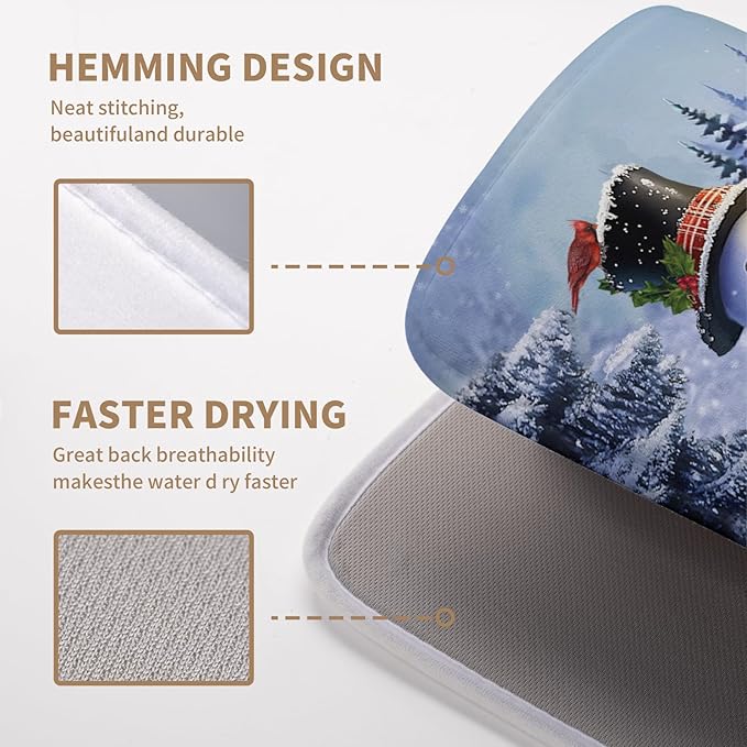 Winter Snowman Dish Drying Mat for Kitchen Counter 16x18 Snow Cardinals Pine Tree Christmas Drying Mats Microfiber Absorbent Dishes Pad Dish Drainer Rack Mats for Coffee Bar Sinks Kitchen Accessories