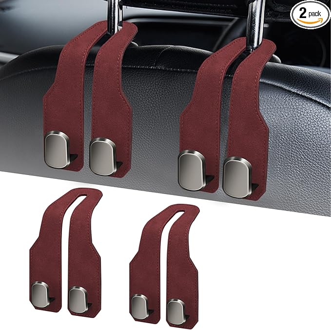 Car Seat Headrest Hooks for Purses and Bags, 2 Pack Bag Purse Holder for Car With Double Metal Hooks, Car Purse Hanger, Headrest Back Seat Handbags Hook Cute Hanging Accessories, hot pink