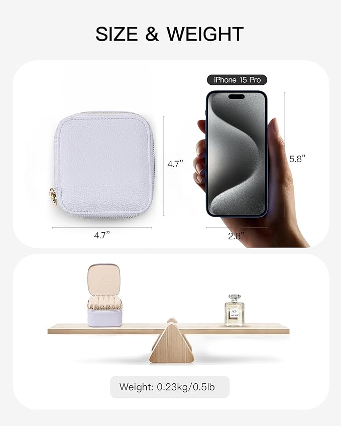 Vlando Travel Jewelry Case Organizer, Small Jewelry Box with 6 Velvet Jewelry Zipper Bags,Christmas Gifts for Women Girls Friends-Purple