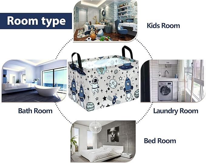 Rec Spaceman Print Box Hamper Storage Basket Collapsible Organizer Bin Gift Shelf Baskets for Home and Kitchen Storage