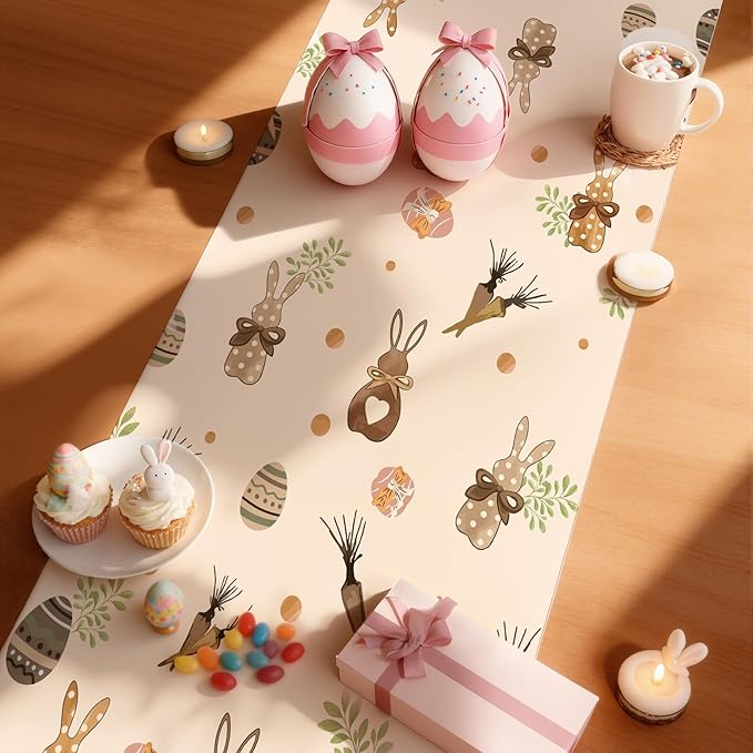 OHOME Easter Decorations - Bunny Egg Table Runner | Easter Party Decorations Favors Supplies for Table Decor Backdrop Banner Indoor Outdoor Home