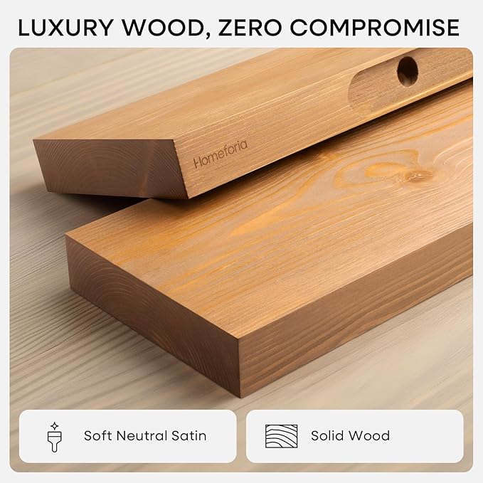 Homeforia 48 inch Golden Oak Floating Shelf, High End Solid Real Wood 48inch Small Floating Shelves for Wall Mounted, Oak Wooden 48in Floating Shelves, Heavy Duty Bracket, 48 X 6.5 X 1.75 in, Set of 3