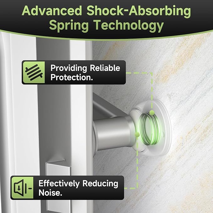 4PCS Door Stopper Wall Protector with Silicone Head, Aluminum Door Knob Wall Protector, Spring Shock Absorption Technology, 1.65" Door Stoppers for Wall, Adhesive Installation or with Screw, White