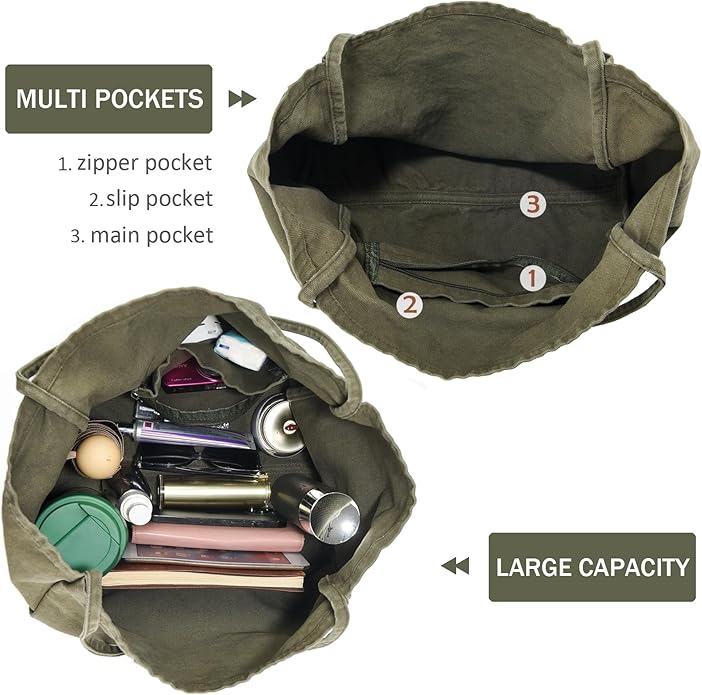 Canvas Tote Bag for Women Large Hobo Shoulder Bag for Work Travel Casual Message Bag Tote Purse handbags