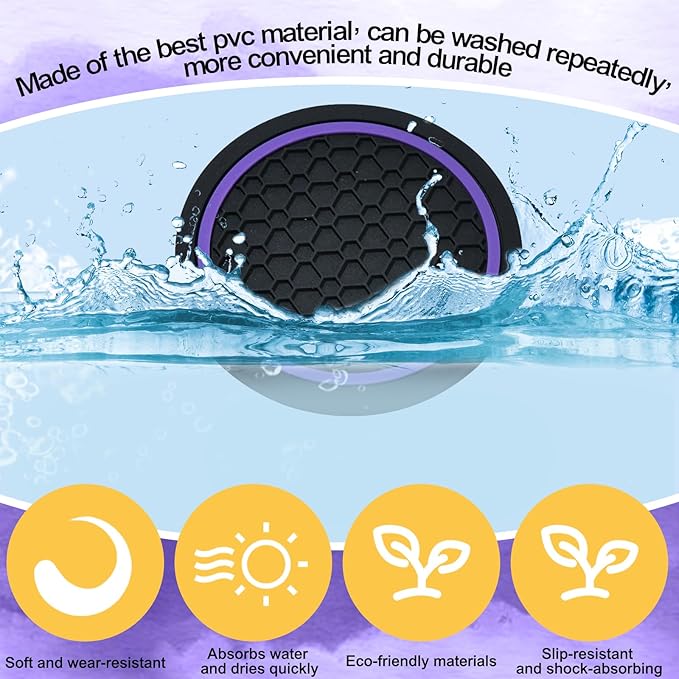 4PCS Car Cup Holder Coasters, 2.75 Inch Non-Slip Insert Cup Holder Pad, Dustproof Automotive Interior Accessories Mat, Universal for Trucks, Vehicles, RVs and More (Black/Purple)