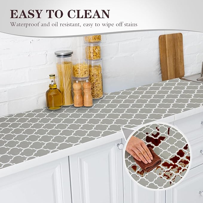 Drawer and Shelf Liner, Non-Slip Kitchen Cabinet Liners Non-Adhesive Thick Strong Grip Waterproof Washable Mats Protect Dresser Shelves Cupboard Bathroom Cabinets, Gray, 24 in X 10 FT