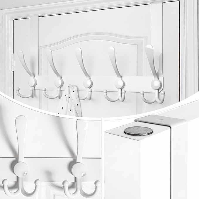 WEBI Over The Door Hooks,Over Door Hanger,Triple Door Hooks for Hanging White Over The Door Towel Rack,Door Coat Hanger,Over Door Coat Rack for Clothes,Towels,Bathroom,2 Pack