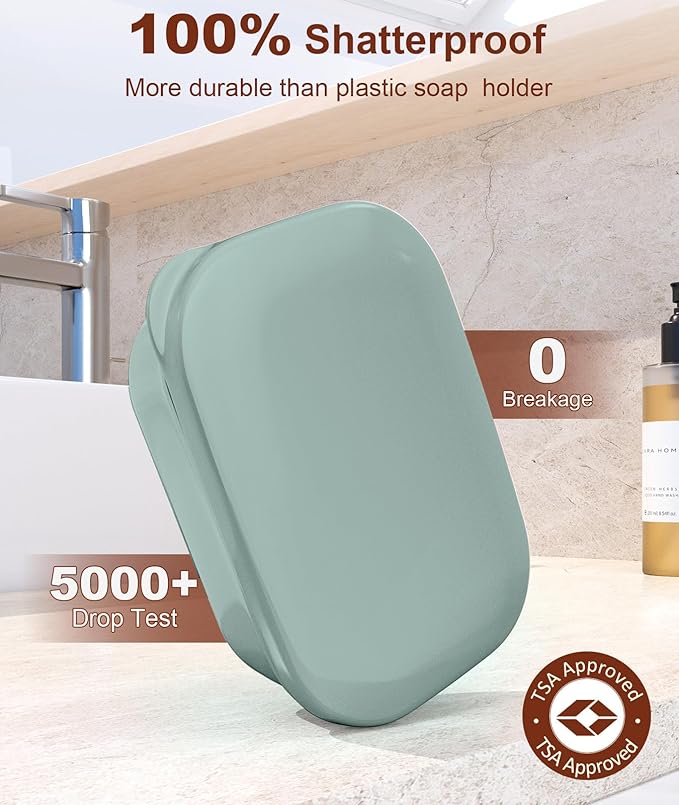 Quatish Leakproof Soap Dish with Lid & Draining Layer, Shatterproof Travel Bar Soap Holder Case Container, Portable Travel Size Toiletries Essentials for Camping, Gym, Bathroom, Greygreen
