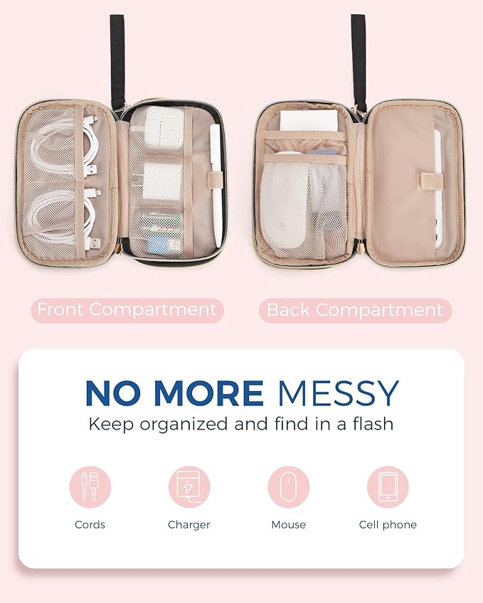 BAGSMART Electronic Cord Cable Organizer Travel Bag Case, Double Layers Tech Electronic Bag, Essentials for Charger, Cable, Phone, Flash drive, Black