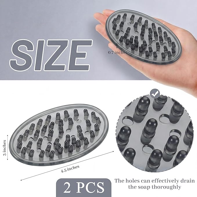 2 Pcs Plastic Soap Holder Soap Dish Bar Saver Tray with Holes Sponge Holder for Kitchen Bathroom Shower Counter, 4.5 x 3 x 0.7 Inches (Light Gray)