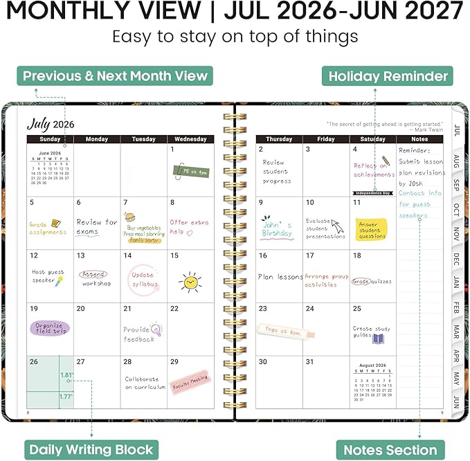 Academic Planner 2026-2027, Weekly and Monthly Calendar Book, July 2026 – June 2027, Hardcover Planner with Tabs, Perfect for Teachers, Students, Women & Men, A4 (8.5" x 11") - Crane