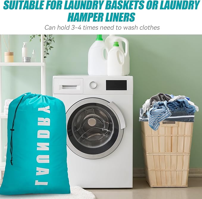 Isink Laundry Bag, 2 Pack Travel Laundry Bags for Dirty Clothes, Large Laundry Bags for Camping & Traveling, Dirty Clothes Travel Bag, 24" x 36" (Cyan + Gray)
