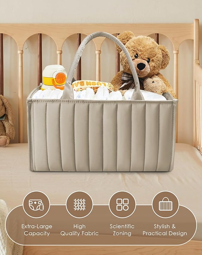 SWEET DOLPHIN 2-Pack Baby Diaper Caddy Organizers, Stylish Storage Baskets for Newborn Essentials, Diaper Station & Car Travel, Value Bundle for Baby Shower Gifts & Registry Must-Haves - Light Brown