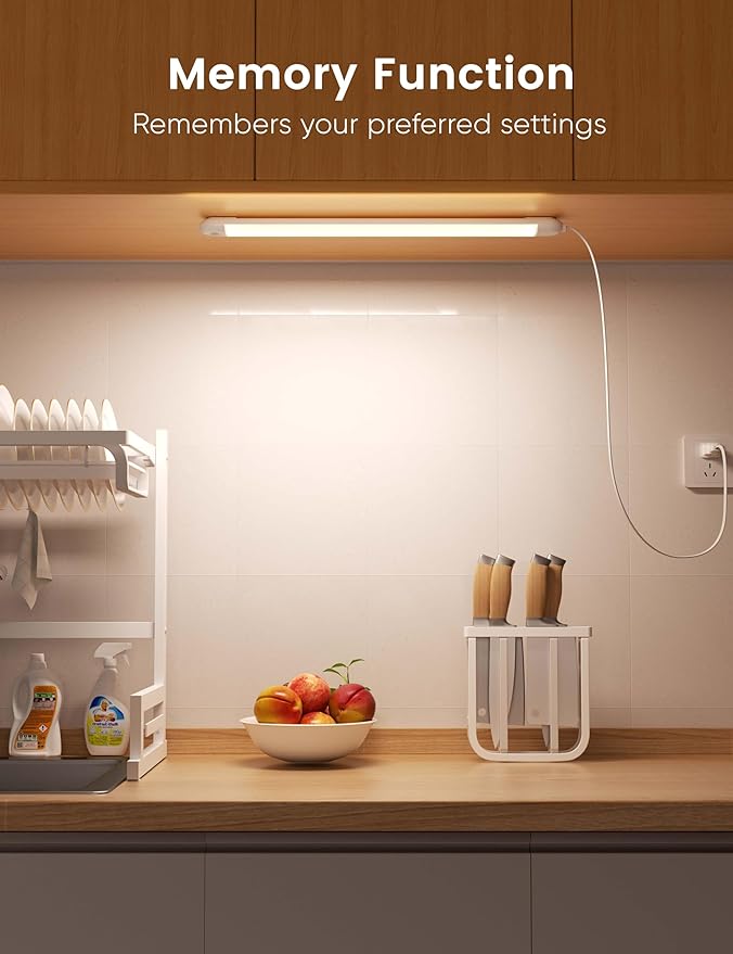 2 Pack Hand Wave Under Cabinet Lights, 16 Inch Plug in Dimmable Kitchen Counter Light Brightness Adjustable Over Sink Lighting, Super Bright LED Lights Motion Sensor Above Stove Lites Under Shelf Lamp