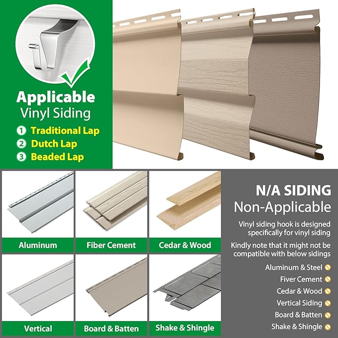 Booda Brand Vinyl Siding Hooks, Heavy-Duty Stainless Steel Siding Hooks Vinyl Siding Hangers, Low Profile & No Holes Needed Siding Clips for Hanging Wreaths (silver-10pack)
