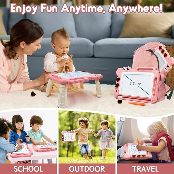 AiTuiTui Magnetic Drawing Board Toddler Toys with Legs for Girls Boys, Color Sketch Writing Scribble Doodle Pad Travel Games, Educational Learning Kids Toys Gift for Birthday or Christmas (Pink)