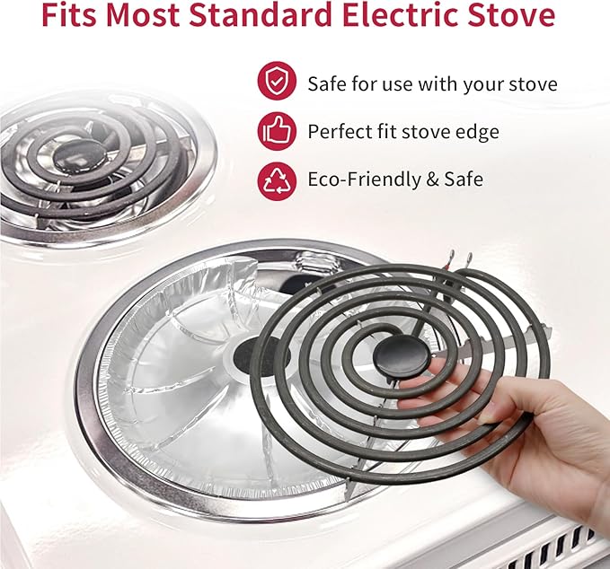 50PC COZZIVITA Round Electric Stove Burner Covers - Stove Top Covers for Electric Stove Thicker Aluminum Foil Burner Liners - Disposable Stove Top Protector (25 * 6 Inch and 25 * 8 Inch)