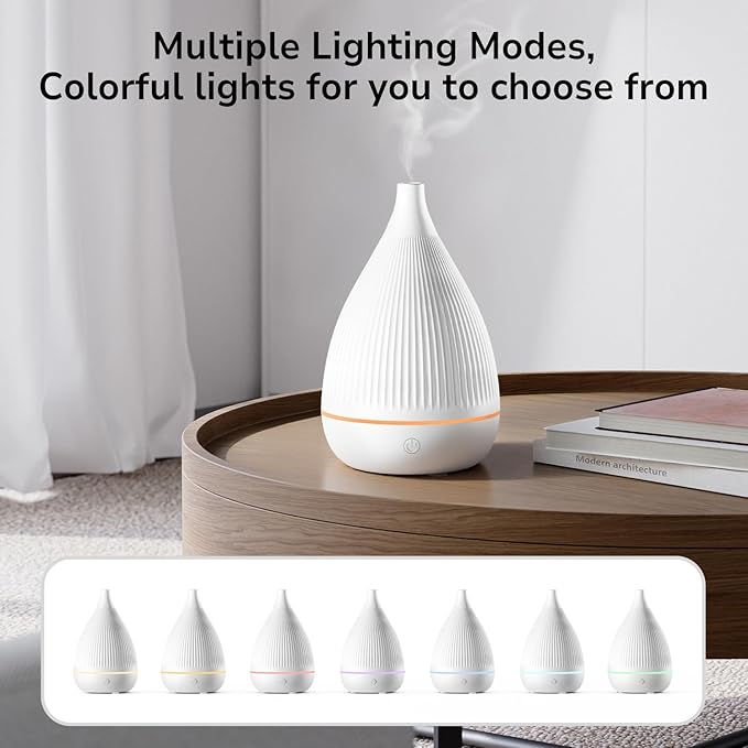 Ultrasonic Essential Oil Diffuser, Home Fragrance Aroma Diffuser with Auto Shut-Off, Color Change Night Light & Ultra-Quiet Operation, BPA-Free Portable Aromatherapy Humidifier for Home (White)
