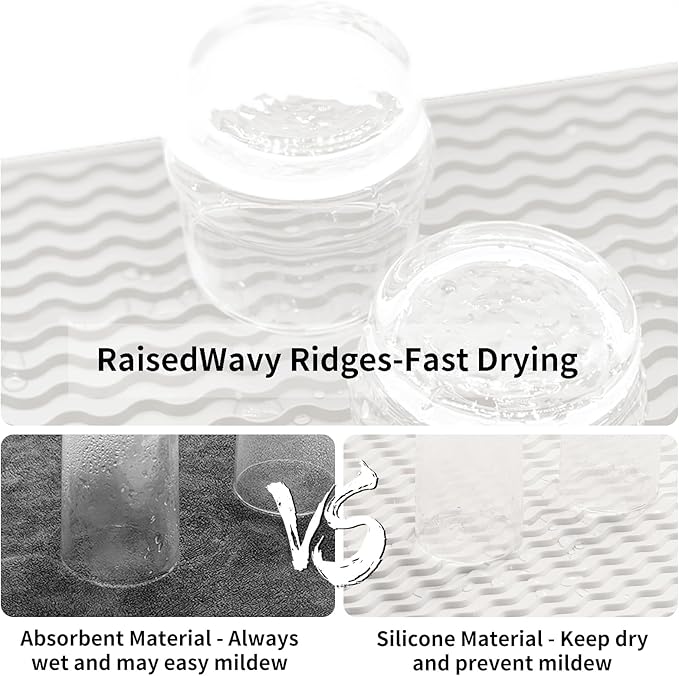 ZLR Silicone Dish Drying Mat for Kitchen Counter, Eco-Friendly Fast Dry Dish Mat, Easy Clean Multi Usage Drying Matt, Heat Resistant Trivet, 12" x 12" Middle, Milk White