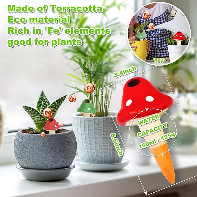 Tuzinano Terracotta Self-Watering Devices Premium Self-Watering Spikes Upgraded Planter Insert Device Irrigation Dripper Professional Garden Automatic Plant Accessories 4 Packs (Colorful Mushroom 2.0)