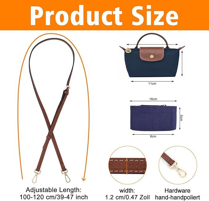 2Sets Shoulder Strap for Longchamp Bag Women, Purse Organizer, No-Punch Length Adjustable Leather Replacement Strap