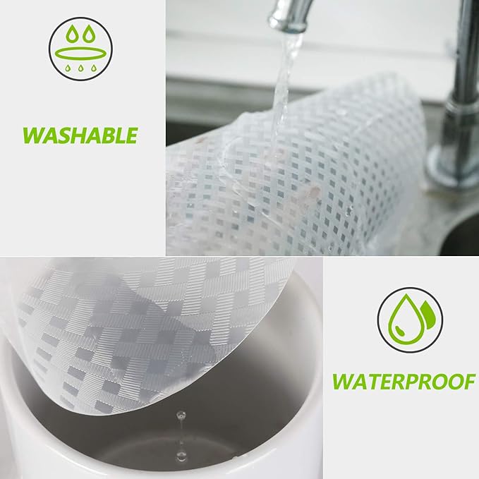 HooTown Refrigerator, Fridge, Shelf Liner and Drawer Mats 17.5 Inch Wide x 196.8 Inch Long, Non Slip EVA Plastic Washable Waterproof Pads for Kitchen Cabinet, Pantry Closet, Cupboard, Transparent